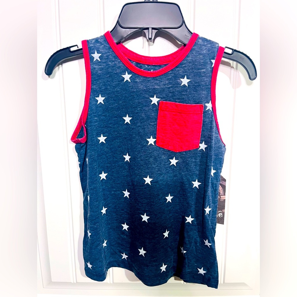 FIRST WAVE 💥NEW NWT💥 boys tank navy with white stars flag inspired Size 6/7